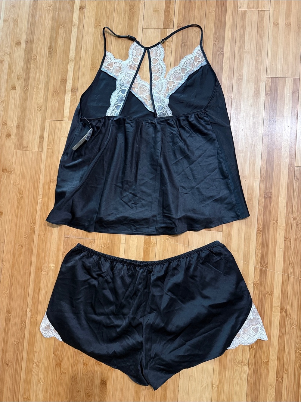 Flora Nikrooz Black Satin Cami & Lace-Trim Shorts Sleep Set - Picture 4 of 4